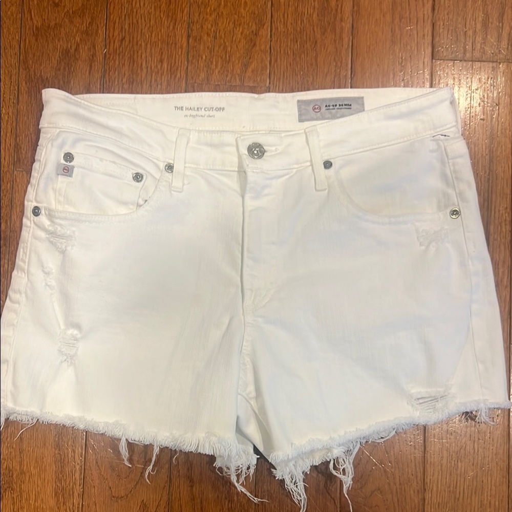 Ag Adriano Goldschmied White Jean Shorts Distressed Cut-Off